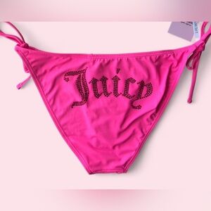 NWT Juicy Couture Pink Crystal Logo Bikini Lips Charm Swimsuit Small